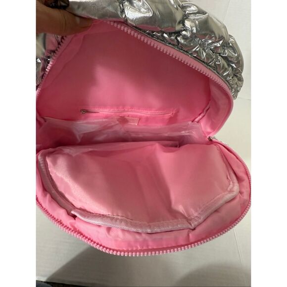 Omg Reflective Scrunch Pink Silver Metallic Barbie Large Quilted Dance Backpack - Picture 6 of 12